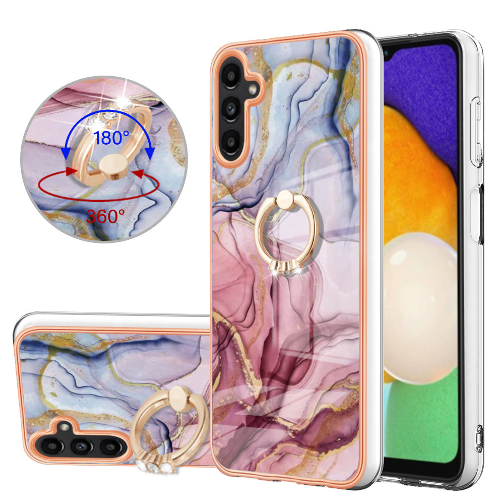 YB IMD Series-17 Style-E For Samsung Galaxy A55 5G Case 2.0mm TPU Marble Phone Cover with Ring Holder - Rose Gold YB IMD Series-17 Style-E For Samsung Galaxy A55 5G Case 2.0mm TPU Marble Phone Cover with Ring Holder - Rose Gold